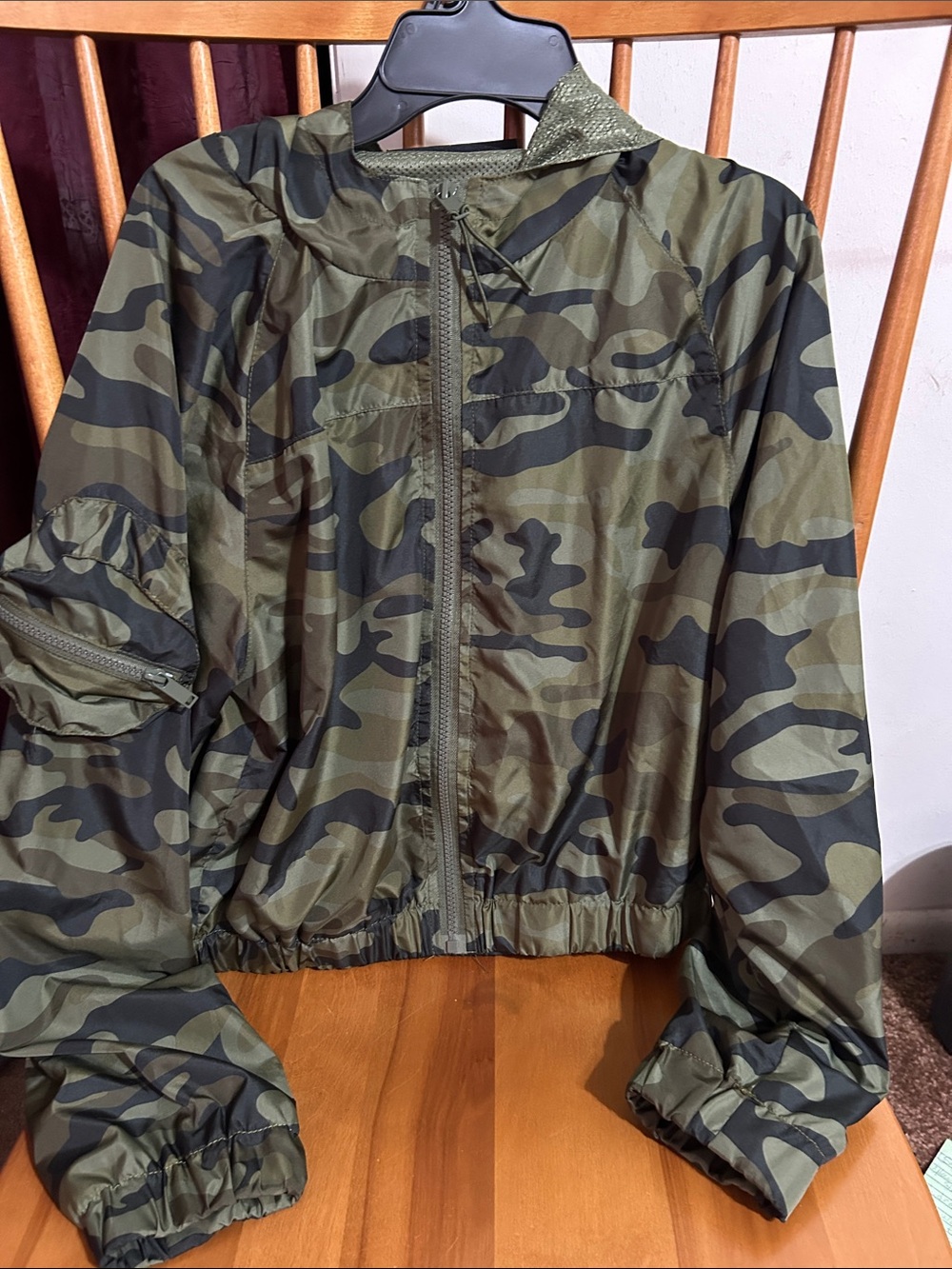 Jolie & Joy Kids' Camo Hooded Rain Jacket - Olive Green. EUC.